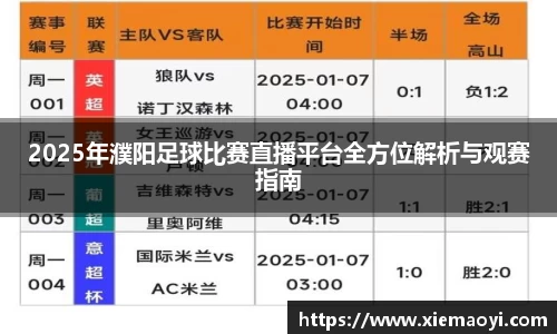 2025年濮阳足球比赛直播平台全方位解析与观赛指南
